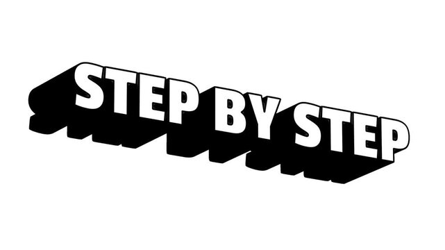 Step by step typography 3d text black and white animation loops for progress workflow instruction video intro motion background