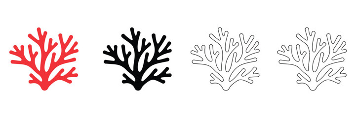 Sea coral icon vector set, coral reef ocean plant symbol, silhouette, line art illustration, editable stroke, PNG © Arif __H