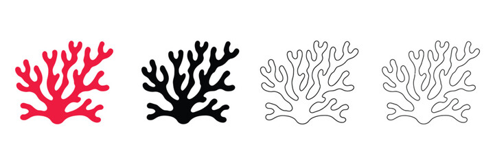 Sea coral icon vector set, coral reef ocean plant symbol, silhouette, line art illustration, editable stroke, PNG © Arif __H
