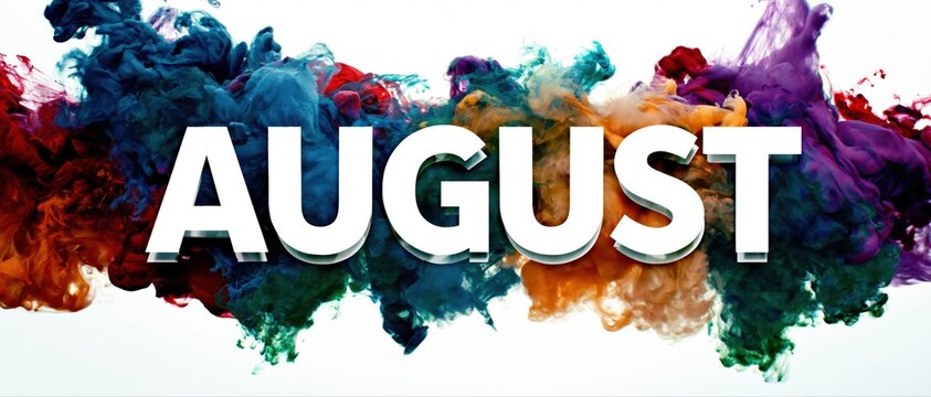 The word ''August'' on abstract colorful background