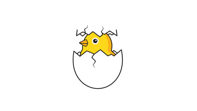 Yellow Chick Hatching from Eggshell Cartoon.