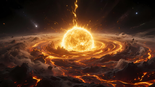 Golden star struck by lightning in cosmic storm