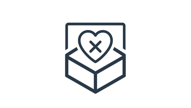 Rejected heart in a box symbol.