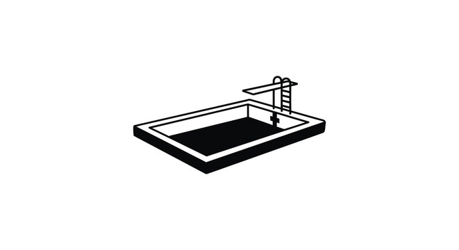 Swimming Pool With Diving Board Black Silhouette