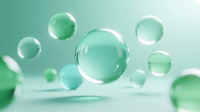 Green bubbles in a dreamy mint space