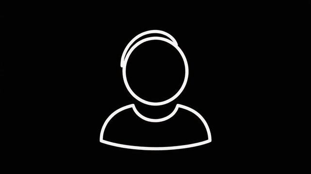 Animated white line art user profile avatar on a black background icon person account minimalist design icon person account minimalist design