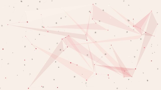 Abstract connection network structure of glowing dots and lines with soft pink light on pastel background.
