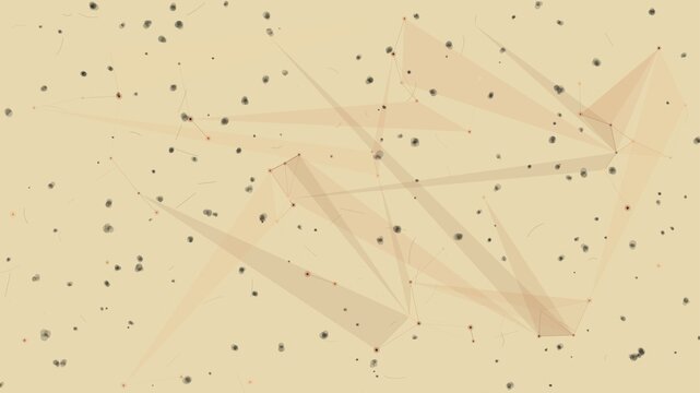 Abstract geometric network with connected nodes and transparent shapes on beige vintage background texture.