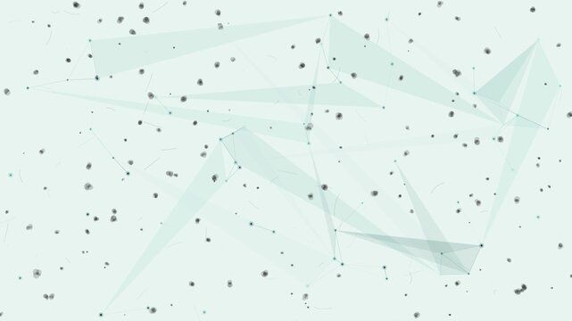 Cyan digital network with connected points and translucent planes on mint green soft background aesthetic.