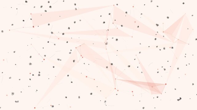 Soft rose gold network visualization with triangular planes and floating nodes on off white warm backdrop.