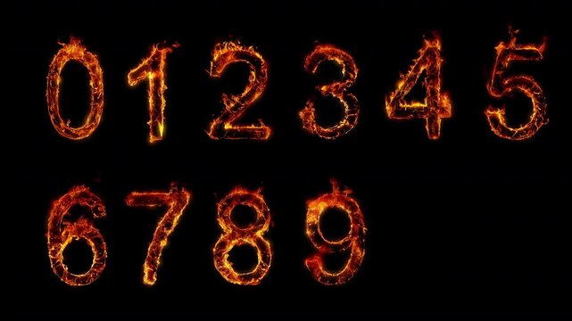 Super Slow Motion Shot of Real Fire Numbers Isolated on Black Background at 1000 fps.