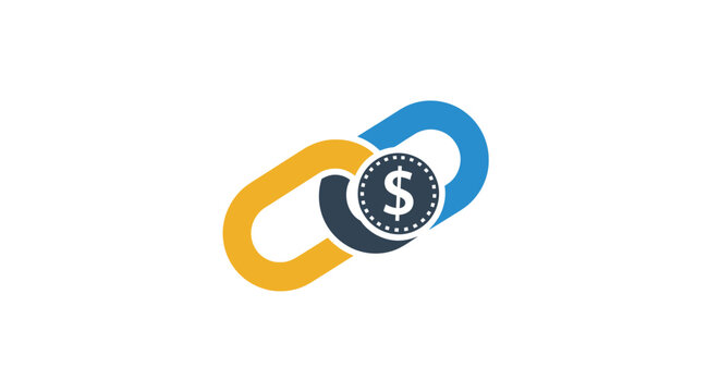 Cryptocurrency logo with chain link.