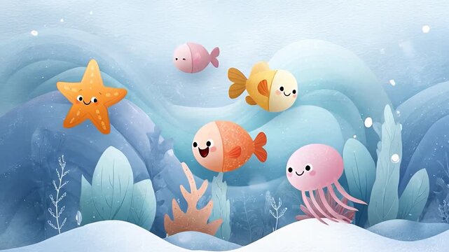 ?Delightful ocean adventure with cute animated sea creatures swimming in a colorful underwater scene