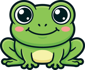 Fototapeta premium Cute Cartoon Frog Character Clipart Vector Featuring Friendly Kawaii Toad Mascot with Large Shiny Eyes Smiling Face and Rosy Cheeks
