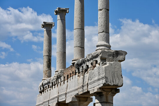 Two Stories of Ancient Columns with Entablature in between in Pompeii