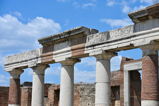 Ruins in Ancient Pompeii - Colonnade Detail, Partially Reconstructed