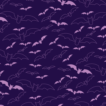 Dark purple black bat seamless pattern halloween night