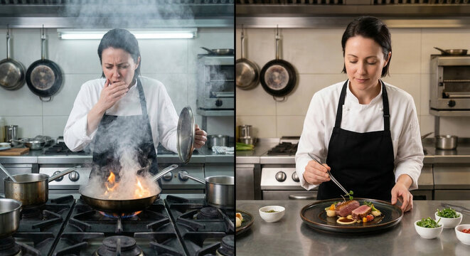 Professional Chef Demonstrates Cooking Skills and Challenges in a Commercial Kitchen