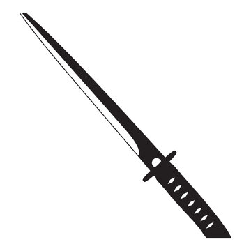 Black traditional japanese katana sword with tsuba and tsuka Vector