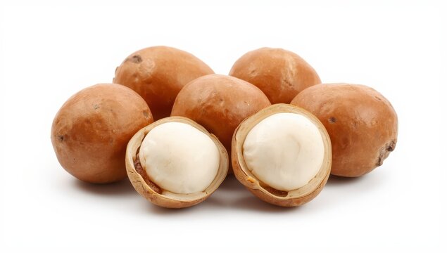 Crisp white-fleshed brown corms, fresh water chestnuts, on a white backdrop.
