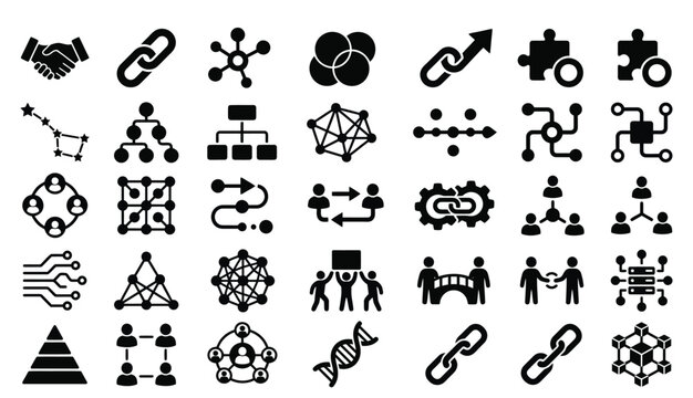Set of black business and technology network connection icons for web and mobile app development