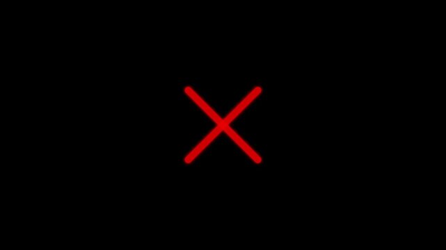 Animation of Red cross mark, wrong mark or cross mark icon animation. Video error symbol overlay.