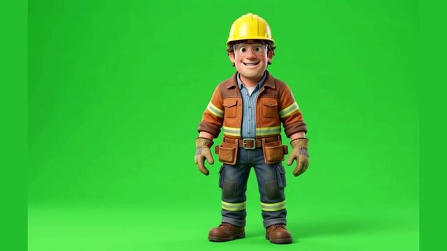 Video, 3D characters of miners, buildings, workers, green screen background, video intro, channel 
