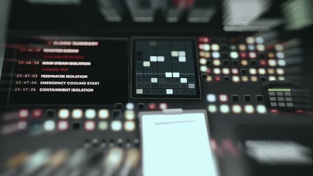Nuclear power plant control room, screen displays emergency logs