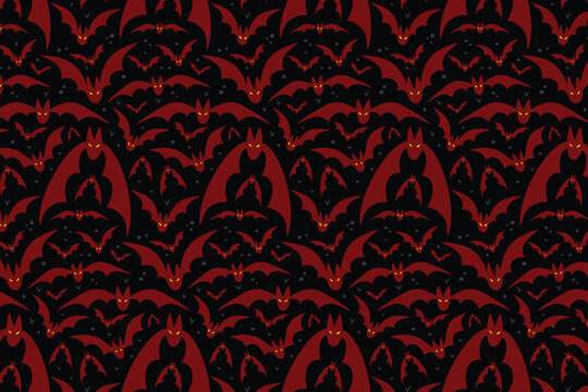 Black red bat vampire seamless pattern halloween spooky