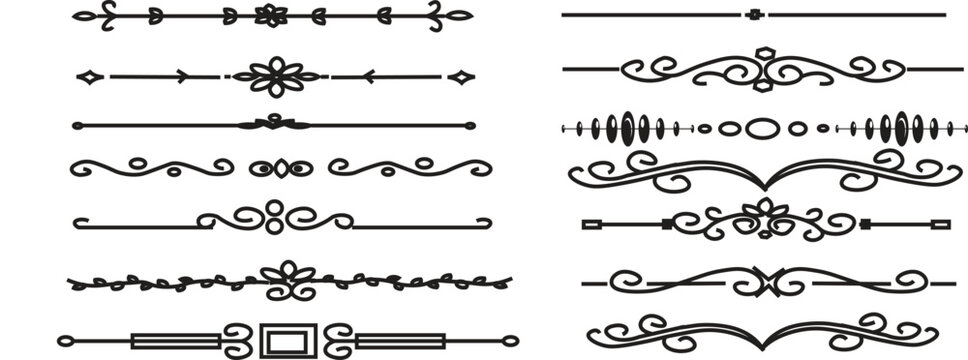 Vintage ornamental dividers and text separators vector set. Decorative dividers, elegant line art, ornamental borders, vintage separators, floral accents, whimsical designs, creative embellishments, C
