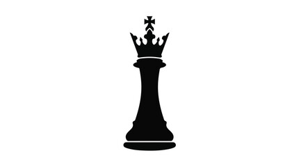 Fototapeta premium Black chess queen piece on white background, strategy game symbol, royalty crown, abstract concept, competitive play