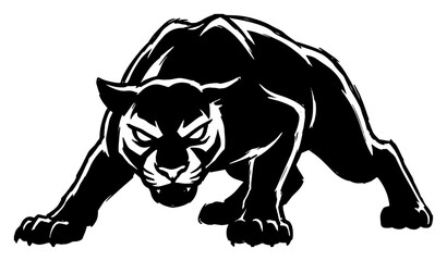 Aggressive panther crouched in a powerful attacking pose in stencil style © Aisha Kudorova