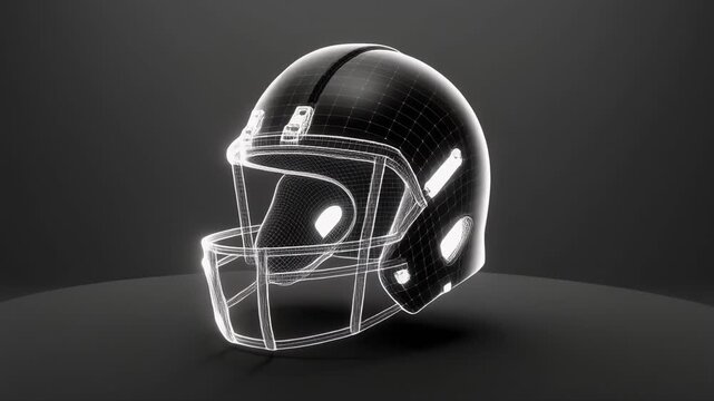 rotating 3d skull animation with metallic texture and wireframe overlay