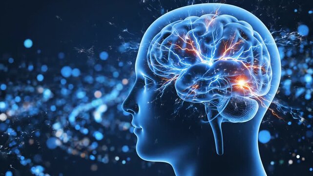 Human brain with active neural pathways and glowing energy. 4K Video