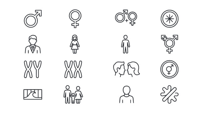 Gender Identity and Sexuality Icons: Male, Female, Transgender, Family, DNA