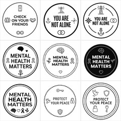 Obraz premium Mental health awareness badges and logos