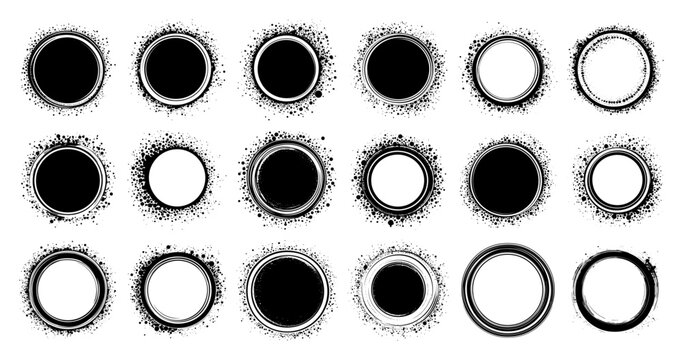 Collection of textured circle frames and grunge stamps