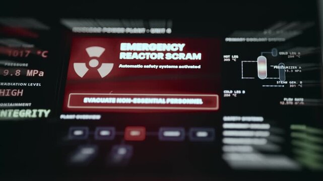 Critical emergency reactor scram with high radiation levels and containment issues