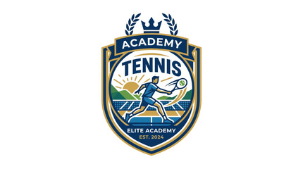 Fototapeta premium Professional Tennis Academy Crest Vector Illustration with Athlete Motion