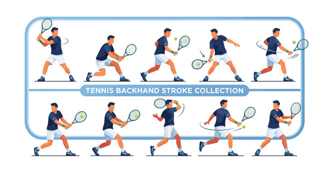 Male tennis player backhand stroke sequence vector illustration collection