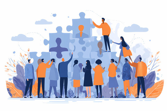 Diverse Team Collaborating on Puzzle for Business Success