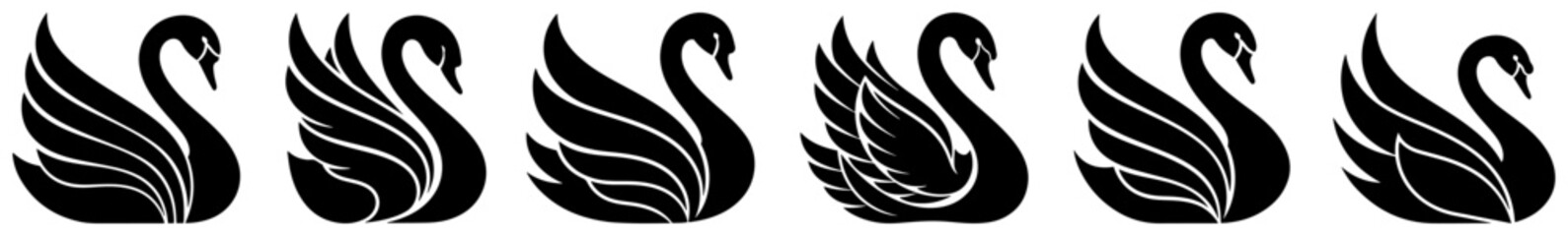 Swan seamless border pattern with elegant black bird silhouettes in minimalist vector style © Aisha Kudorova