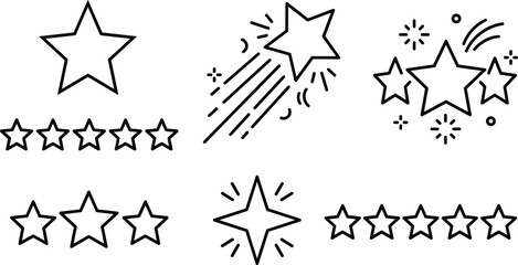 Star rating line icon set with five stars shooting star ranking symbols fireworks and sparkles vector illustration background © Mstshneha