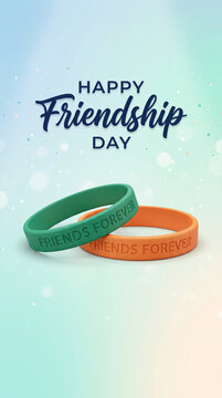 Happy Friendship Day with colorful silicone friendship wristbands featuring forever message on a soft pastel background, celebrating friendship, trust, loyalty, unity and connection