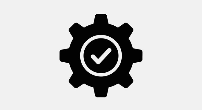 Black gear icon with checkmark.