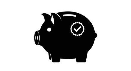 Black Piggy Bank with Check Mark. © Yoiku
