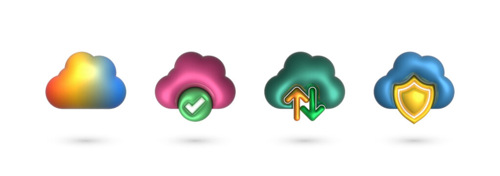 3D cloud computing vector icon set for data storage and security