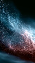 Fototapeta premium Abstract cosmic space featuring a swirling nebula of shining blue and pink glitter dust, forming a dynamic and ethereal galaxy background