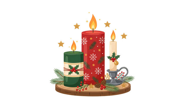 Merry Christmas Santa Christmas candles, holiday decor, festive arrangement, seasonal ambiance VECTOR