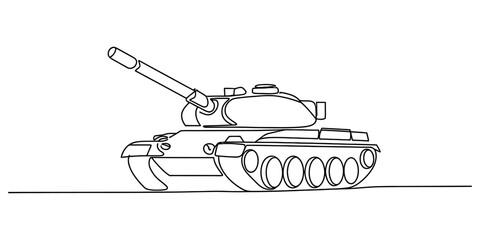 Continuous single line drawing of a military battle tank © DCB Line Stocker
